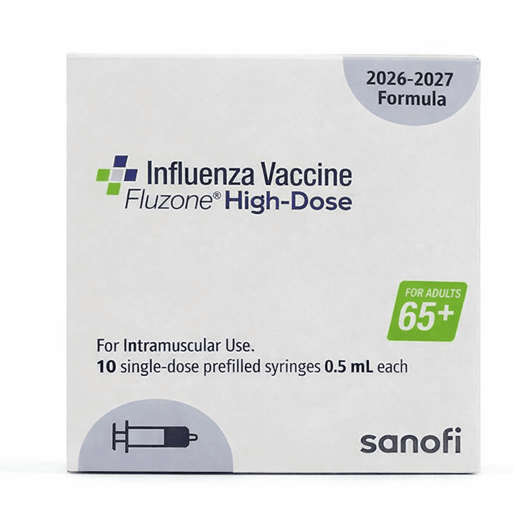 Fluzone High-Dose pre-filled syringe 10 pack product image.