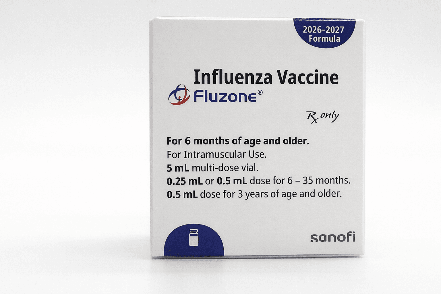 Fluzone multi-dose vial product image.