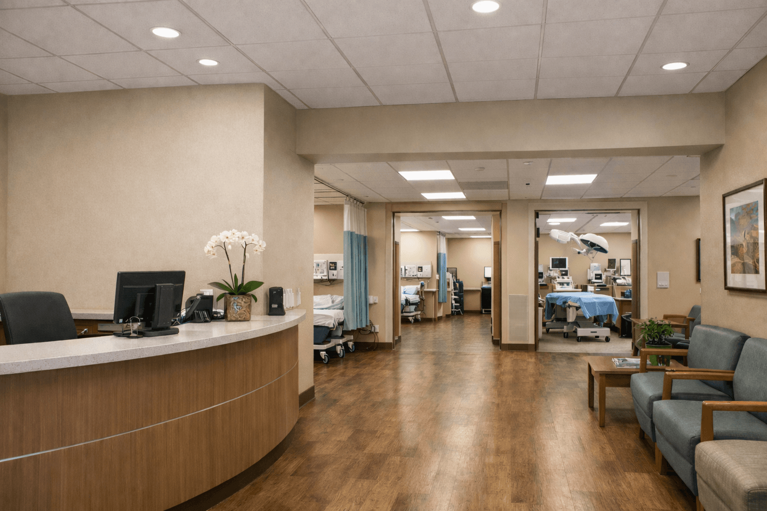 Ambulatory surgery center lobby and procedure suite entrance.